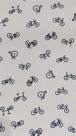 Tecido Tricoline com Estampa de Mini Bicicletas  fundo Bege