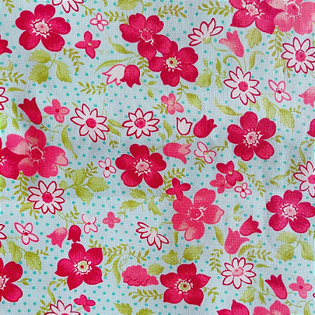 Tecido Tricoline  Estampa Floral em fundo Verde Menta