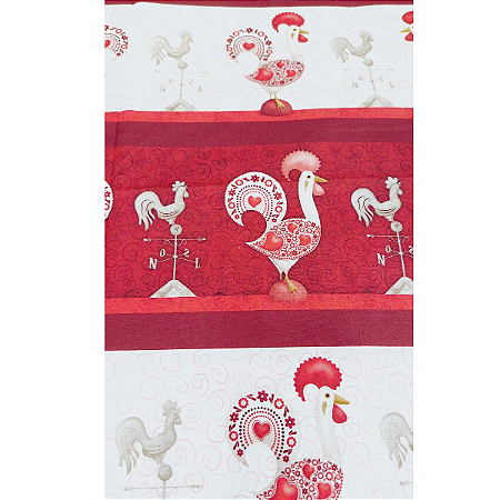 Tecido Tricoline Digital  com Faixas e Estampa de Galos Portugueses