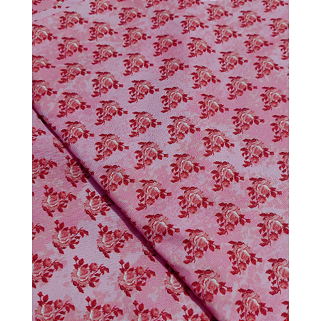 Tecido Tricoline Digital Estampa Flora Rosa em Fundo Rosa