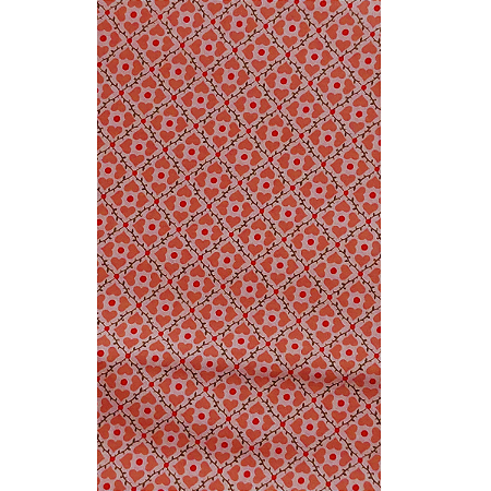 Tecido Tricoline com Estampa de Quadrados formados por Mini Corações em Tons de Salmão