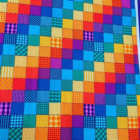 Tecido Tricoline Estampa Patchwork Retalhos Multicoloridos