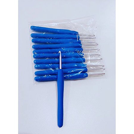 Agulha Crochê Azul Cabo Emborrachado 4mm