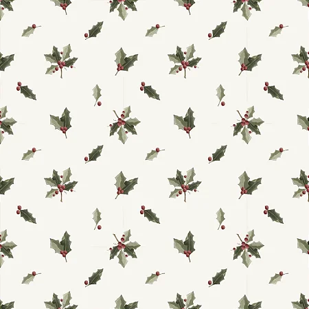 Tecido Tricoline Digital para Patchwork com Estampa de Mini Azevinho Fundo Branco
