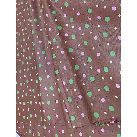 Tecido Tricoline para Patchwork com Estampa Poa em Tamanhos Variados em Fundo Marrom