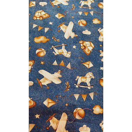 Tecido Tricoline para Patchwork com Estampa de Brinquedos para Meninos