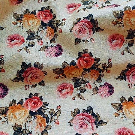 Tecido Tricoline Digital Estampa Floral em Fundo Bege