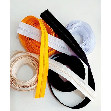 Zíper 20 metros -cada cor 5 metros Branco, Amarelo Ouro, Creme e Preto