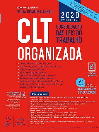 Livro Clt Organizada - Consolidação das Leis do Trabalho - Cassar ´Método