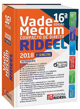 Livro Vade Mecum Compacto de Direito - 2 Semestre 2018 - Editorial Rideel