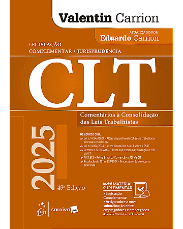Livro CLT: Comentários À Consolidação das Leis Trabalhistas Carrion