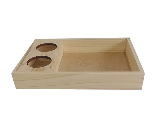 BANDEJA EM PINUS COM SUPORTE GARRAFAS/COPOS