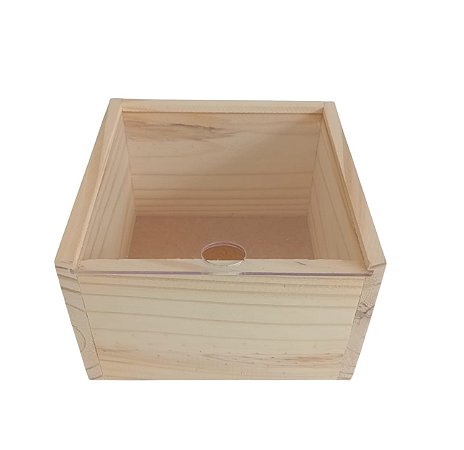 CAIXA BOX EM PINUS COM TAMPA TRANSPARENTE DESLIZANTE