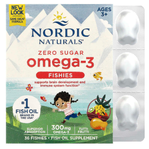 Nordic Naturals, Omega-3 Fishies, Zero Sugar, Ages 3+, Tutti Frutti, 300 mg, 36 Fishies