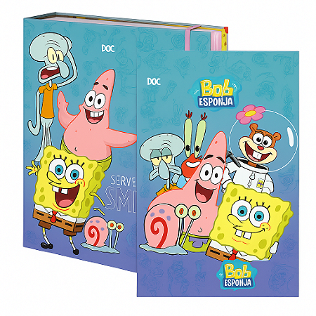 Kit Fichário Universitário + Pasta Catálogo Bob Esponja