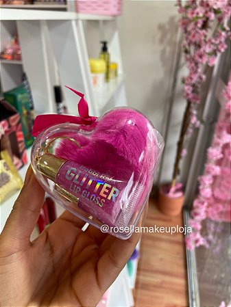 Chaveiro Com 2 Lip Gloss - Chaveiro Coração Pompom E Gloss Labial (amor&anjo)