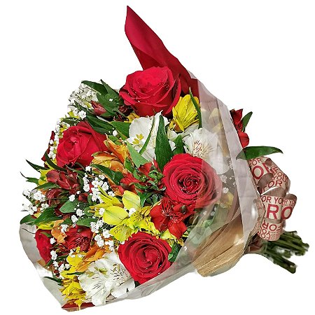 Buquê de astromelias com rosas vermelhas - Floricultura Dias