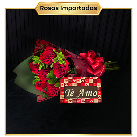 Kit Portalegre - Buquê de 6 Rosas IMPORTADAS + Chococard Te Amo