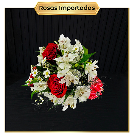 Buquê Vértice - 3 Rosas IMPORTADAS e Astromelias