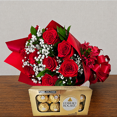 Kit Delavie - 9 Rosas IMPORTADAS + Ferrero Rocher 100g