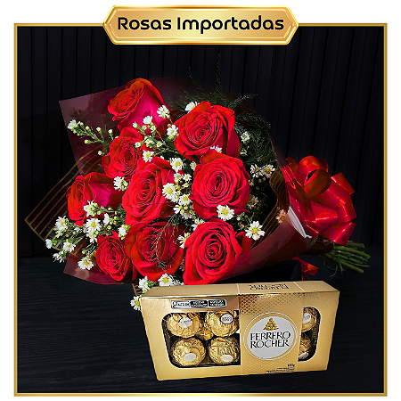 Kit Delavie - 9 Rosas IMPORTADAS + Ferrero Rocher 100g