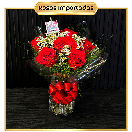 Arranjo Corvelle - 6 Rosas IMPORTADAS + Vaso de Vidro
