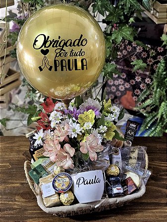 Cesta de Café da Manhã Paglia Belle - Com Bubble Personalizado