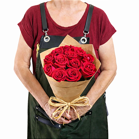 Buquê Brut Rouge - 12 Rosas Nacionais Compacto