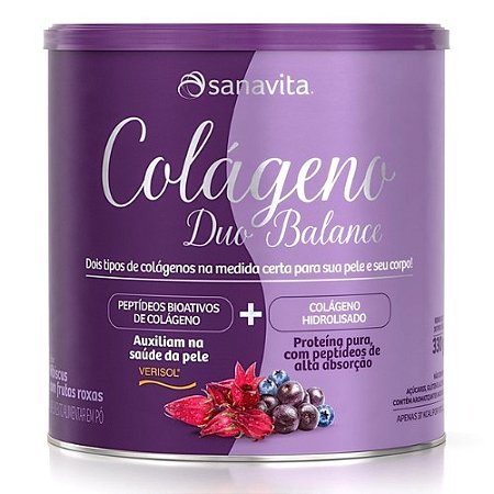 Colágeno Verisol, Hidrolisado e Ácido Hialurônico Duo Balance Frutas Roxas 330g Sanavita
