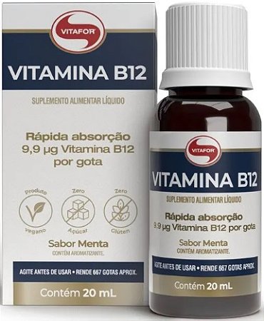 Vitamina B12 sabor Menta em Gotas 20ml Vitafor