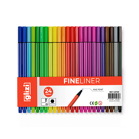 Caneta Glizi Fineliner 24 Cores Color – Ponta Fina 0.4 mm | Canetas Coloridas para Desenho, Escrita e Lettering
