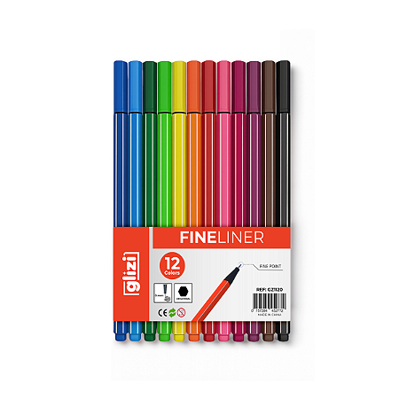 Caneta Fineliner Glizi 0.4mm – 12 Cores Corpo Colorido