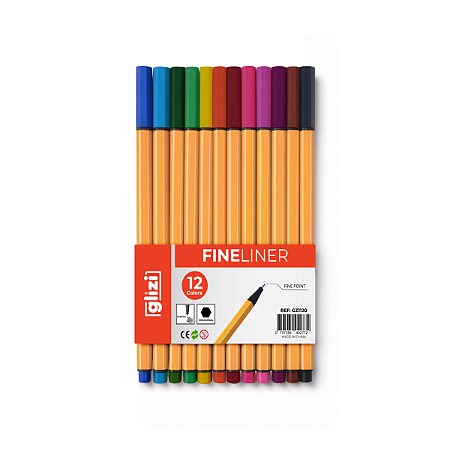 Caneta Fineliner Glizi 0.4mm – Kit 12 Cores Vivas