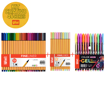 Kit Canetas Glizi – 24 Fineliner + 10 Fineliner Pastel + 12 Color Gel Pastel