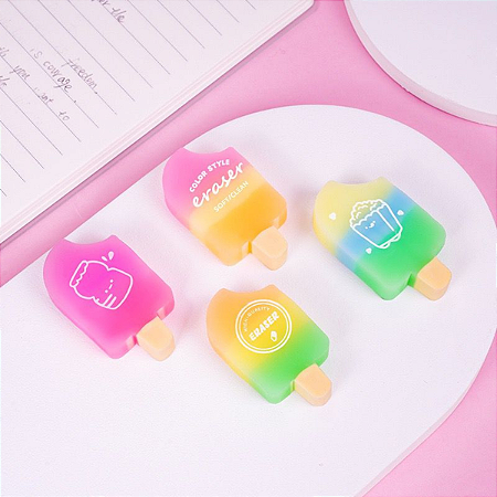 Borracha em Formato de Picolé Tons Fluorescente Papelaria Fofa Kawaii - 1 UNIDADE