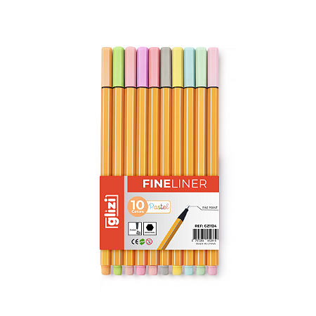 Caneta Fineliner Glizi 0.4mm – Kit 10 Cores Pastel
