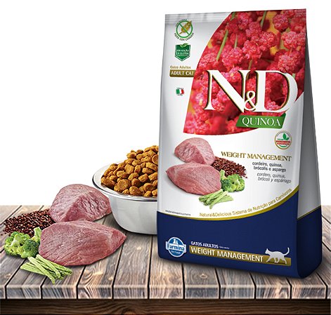 Ração Seca Farmina N&D Quinoa Feline Weight Management Cordeiro para Gatos Adultos - 1,5Kg