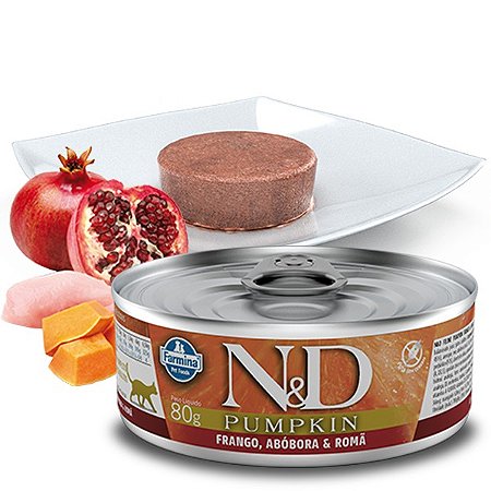 Ração Úmida Farmina N&D Feline Wet Pumpkin Frango, Abóbora&Romã para Gatos Adultos - 80Gr