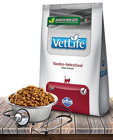 Ração Seca Farmina Vet Life Natural Gastro-Intestinal para Gatos Adultos com Dificuldades Digestórias - 400Gr