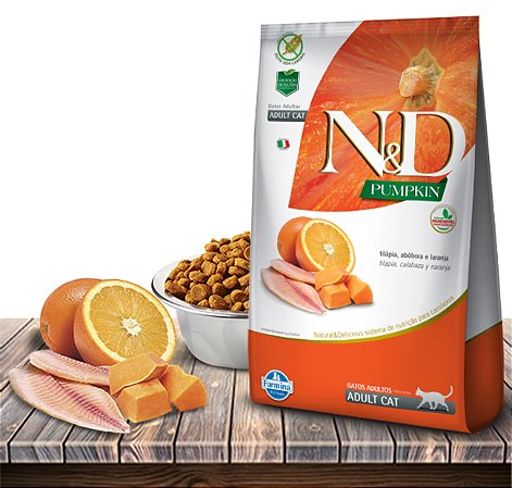Ração Seca Farmina N&D Pumpkin Feline Tilápia, Abóbora & Laranja para Gatos Adultos - 400 Gr