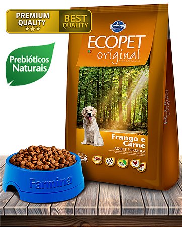 Ração Seca Farmina Ecopet Natural  Original Carne e Frango para Cães Adultos - 15Kg