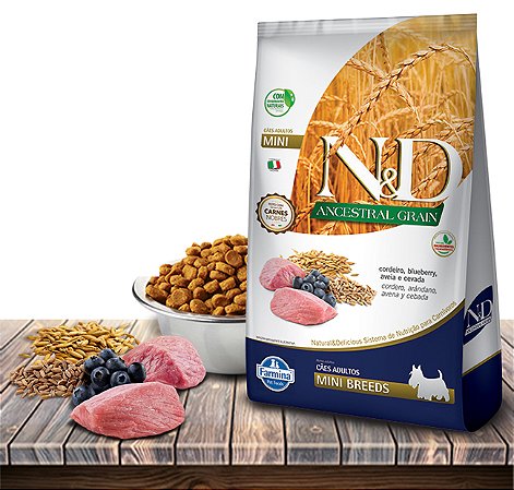 Ração Seca Farmina N&D Ancestral Grain Canine Cordeiro & Blue Adult Mini Breeds para Cães Adultos de Raças Pequenas - 10,1Kg