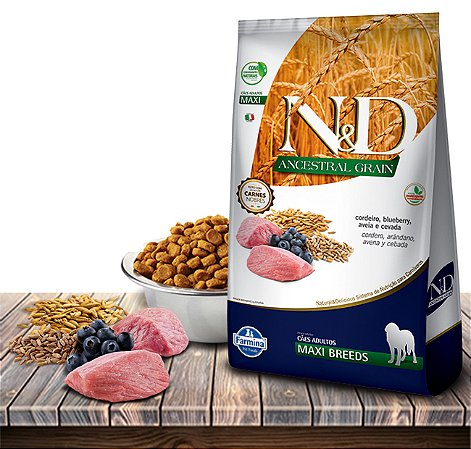 Ração Seca Farmina N&D Ancestral Grain Canine Cordeiro & Blue Adult Maxi Breeds para Cães Adultos de Raças Grandes - 10,1Kg