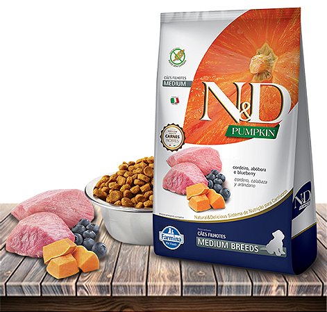 Ração Seca Farmina N&D Pumpkin Canine Cordeiro&Blue Puppy Medium Breeds para Cães Filhotes de Raças Médias - 2,5Kg
