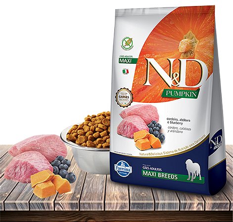 Ração Seca Farmina N&D Pumpkin Canine Cordeiro & Blue Adult Maxi Breeds para Cães Adultos de Raças Grandes - 10,1Kg