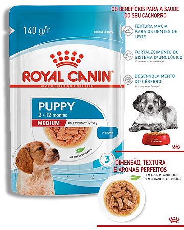 Ração Royal Canin Sachê Size Health Nutrition Puppy Wet para Cães Filhotes Raças Médias - 140Gg