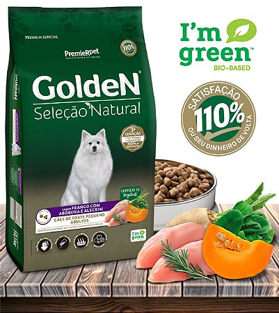 Ração Seca PremieRPet Golden Seleção Natural Frango, Abóbora e Alecrim para Cães Adultos de Pequeno Porte - 10,1Kg
