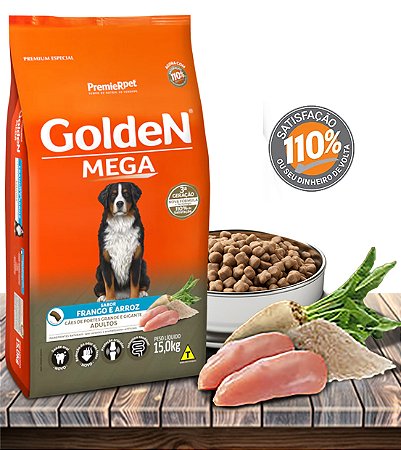 Ração Seca PremieRPet Golden Mega Frango e Arroz para Cães Adultos de Raças Grandes - 15kg