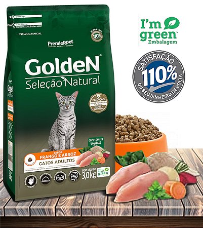 Ração Seca PremieRPet Golden Seleção Natural Frango e Arroz para Gatos Adultos - 10,1Kg