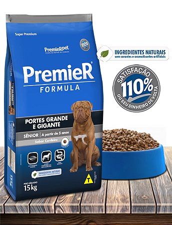 Ração Seca PremieRPet Premier Fórmula Sênior+5 Cordeiro para Cães Adultos de Raças Grandes com Mais de 5 Anos - 15Kg